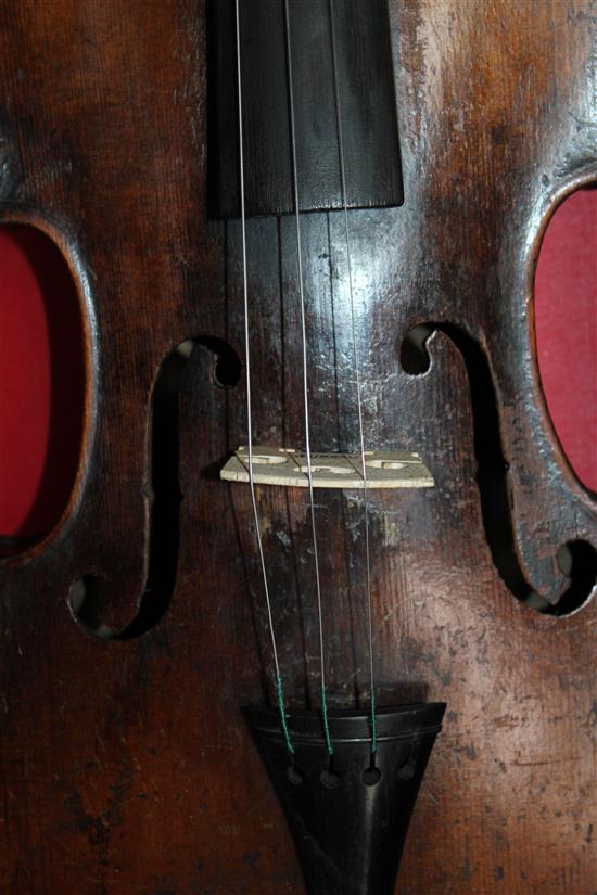 A 19th century violin, case & two bows